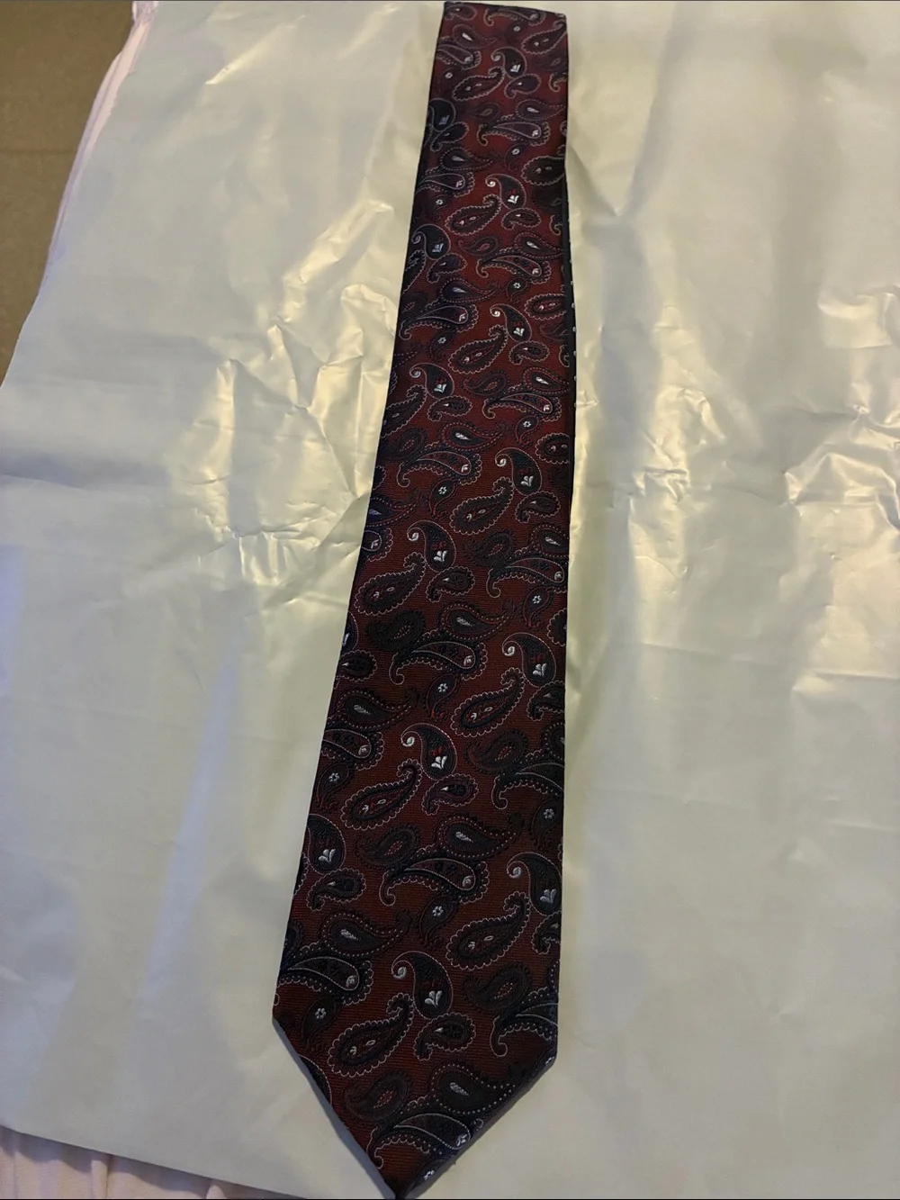 Tommy Hilfiger Burgundy Paisley Silk Tie with Navy and White Details
